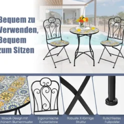 3-teiliges Terrassen-Set mit rundem Tisch und 2 Klappstühlen für Veranda Schwarz und Gelb