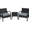3-teiliges Terrassen-Set Outdoor-Rattan-Set mit Sitzkissen & Couchtisch modernes Möbel-Set Grau