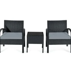 3-teiliges Terrassen-Set Outdoor-Rattan-Set mit Sitzkissen & Couchtisch modernes Möbel-Set Grau