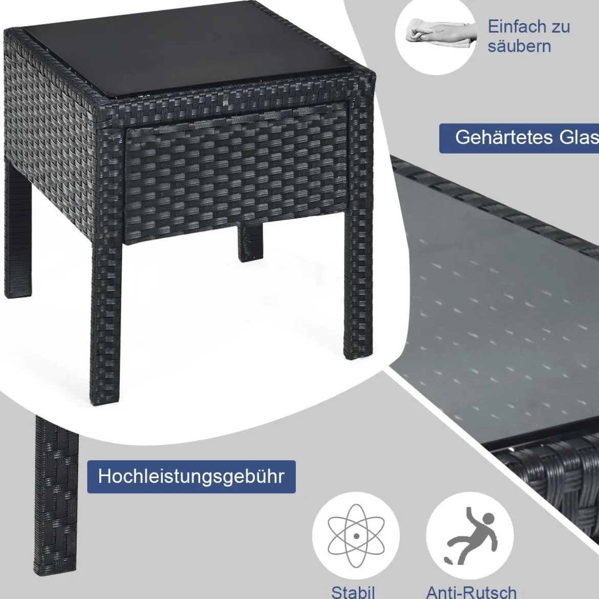 3-teiliges Terrassen-Set Outdoor-Rattan-Set mit Sitzkissen & Couchtisch modernes Möbel-Set Grau