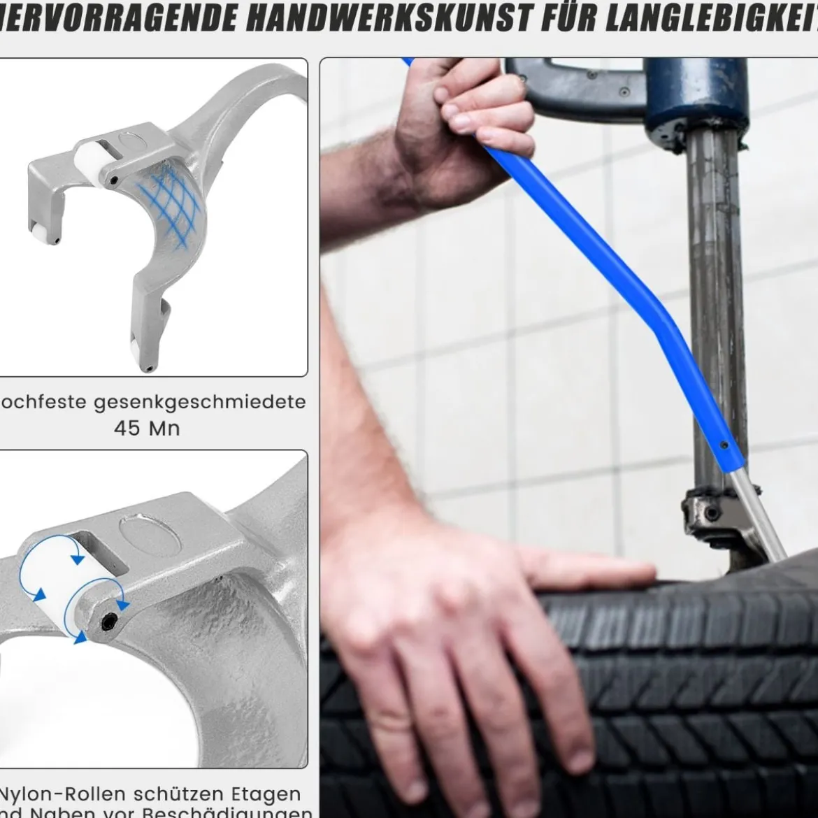 3-teiliges Werkzeug zum Reifenwechseln mit Stahlwulsthalter Blau