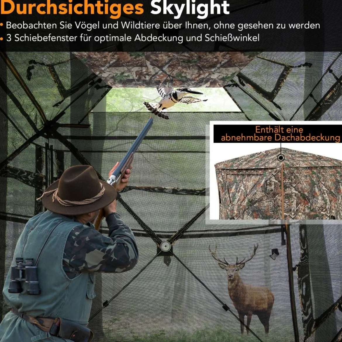 5-teiliges zerlegbares Jagdversteck für 2–3 Personen 360° durchsichtiges Jägerzelt