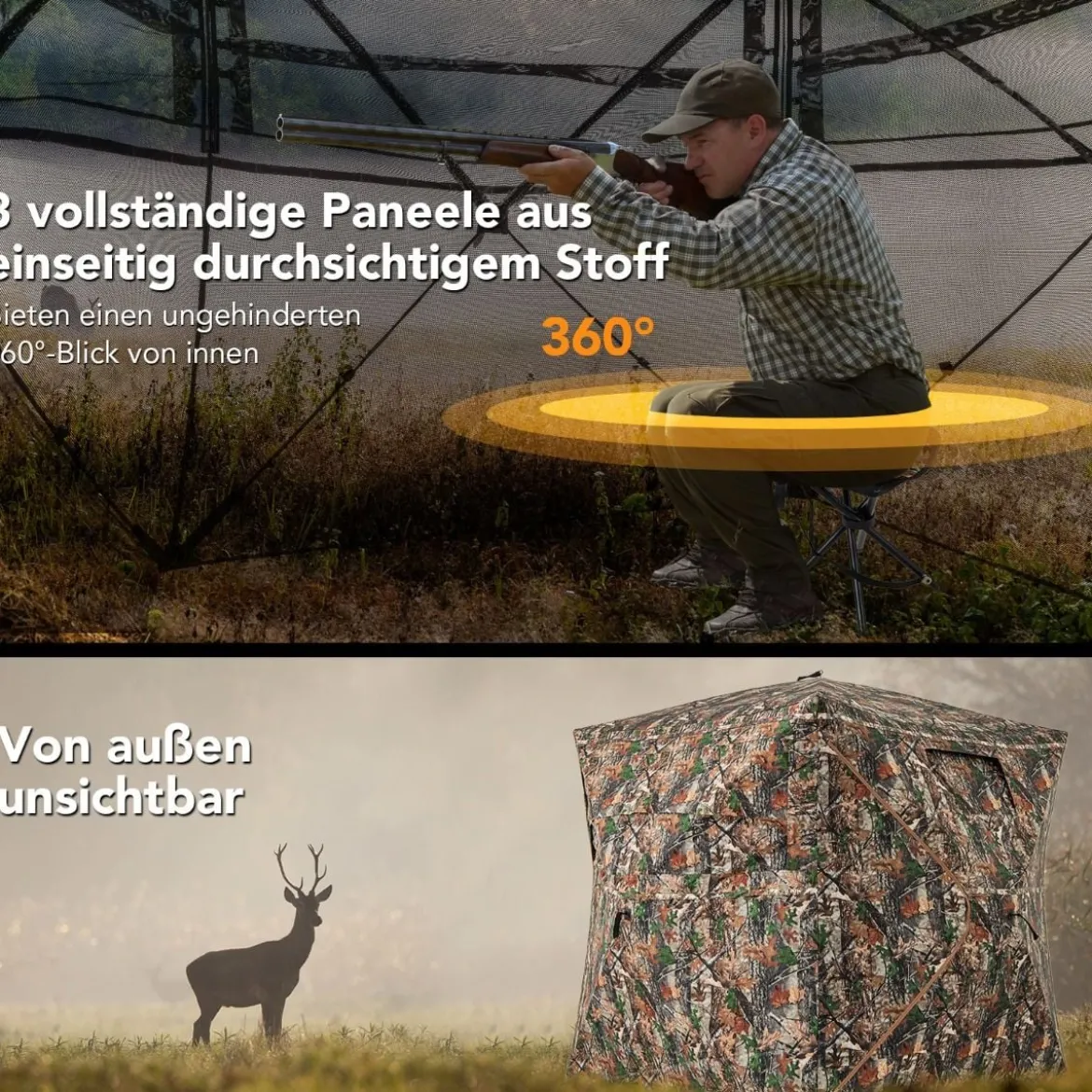 5-teiliges zerlegbares Jagdversteck für 2–3 Personen 360° durchsichtiges Jägerzelt