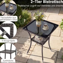3 Teilig Gartenmöbel Set 2 Rattanstühle Glas Tisch Kissen Outdoor für Garten Veranda Poolbereich Off-White