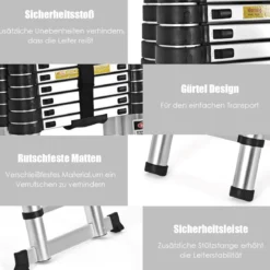 Teleskopleiter Aluminium Klappleiter Mehrzweckleiter Multifunktionsleiter Anlegeleiter Belastbarkeit 150 kg