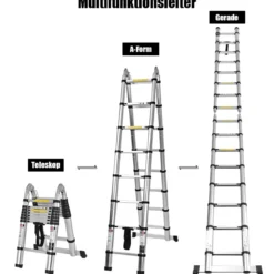 Teleskopleiter Aluminium Klappleiter Mehrzweckleiter Multifunktionsleiter Anlegeleiter Belastbarkeit 150 kg