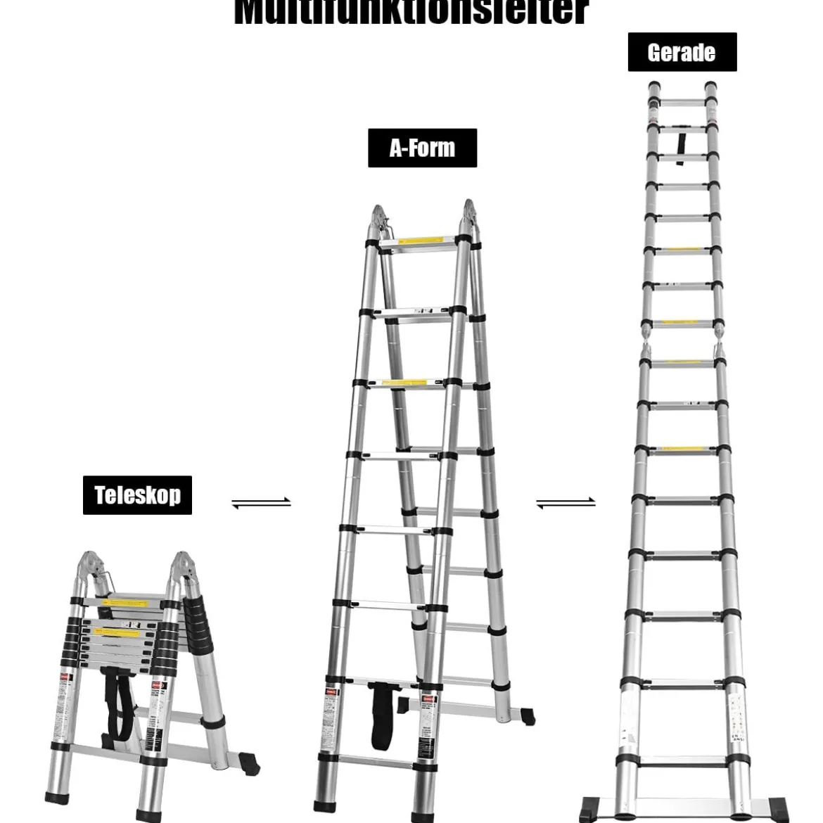 Teleskopleiter Aluminium Klappleiter Mehrzweckleiter Multifunktionsleiter Anlegeleiter Belastbarkeit 150 kg