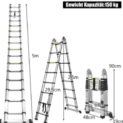 Teleskopleiter Aluminium Klappleiter Mehrzweckleiter Multifunktionsleiter Anlegeleiter Belastbarkeit 150 kg