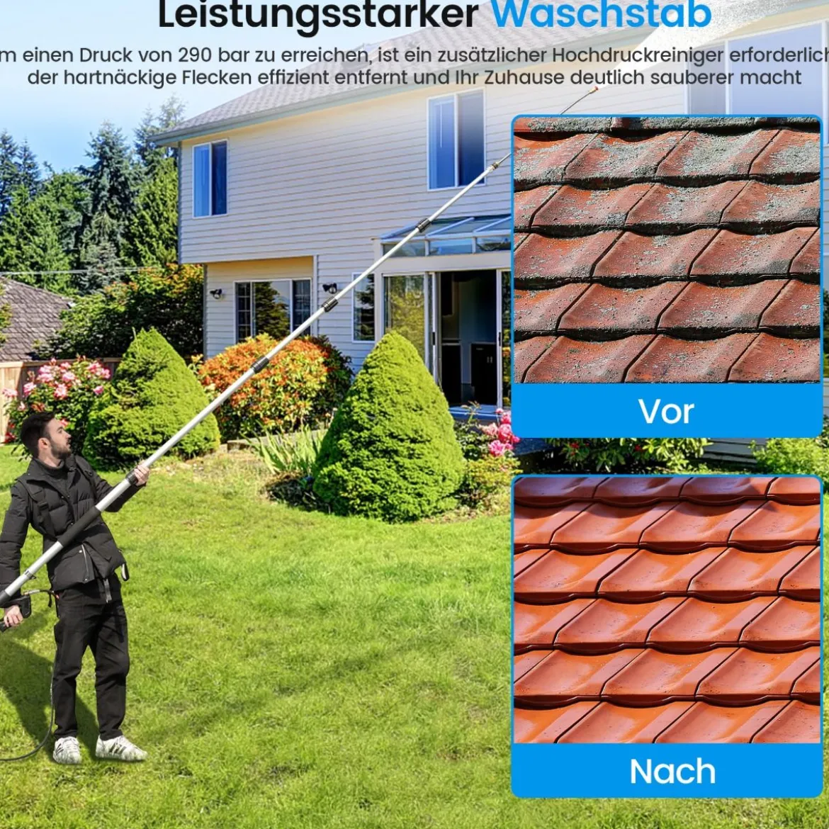 Teleskopstab für Hochdruckreiniger 550 cm Verlängerungsstab Set mit 5 Sprühdüsen Teleskop-Hochdruckreiniger