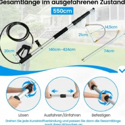 Teleskopstab für Hochdruckreiniger 550 cm Verlängerungsstab Set mit 5 Sprühdüsen Teleskop-Hochdruckreiniger