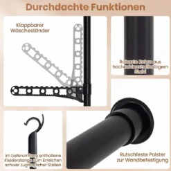 Teleskopstange Kleiderständer Höhen- und Breitenverstellbar Kleiderständer aus Metall mit 6 Stange