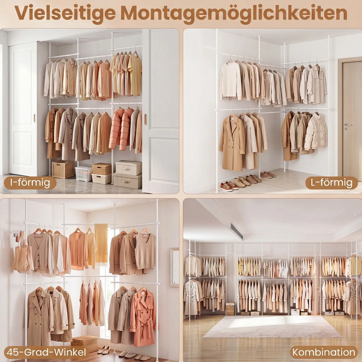 Teleskopstange Kleiderständer Höhen- und Breitenverstellbar Kleiderständer aus Metall mit 6 Stange