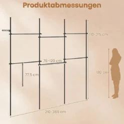 Teleskopstange Kleiderständer Höhen- und Breitenverstellbar Kleiderständer aus Metall mit 6 Stange