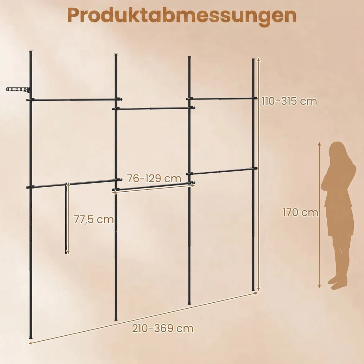Teleskopstange Kleiderständer Höhen- und Breitenverstellbar Kleiderständer aus Metall mit 6 Stange