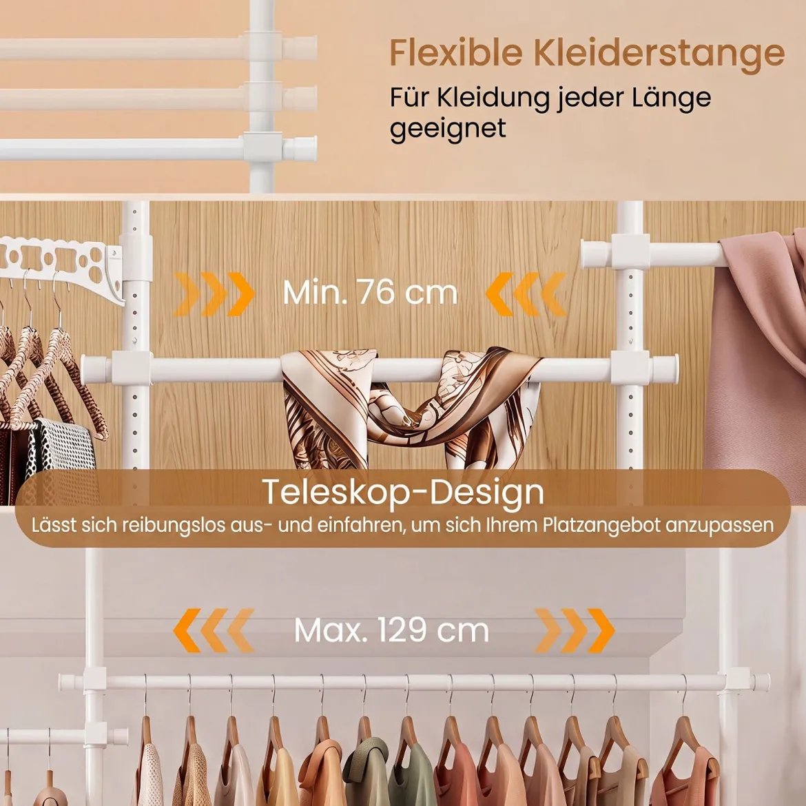 Teleskopstange Kleiderständer Höhen- und Breitenverstellbar Kleiderständer aus Metall mit 6 Stange