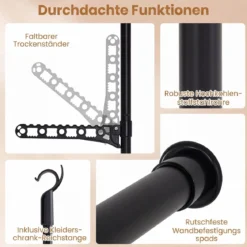 Teleskopstange Kleiderständer Höhen- und Breitenverstellbar Kleiderständer aus Metall mit 4 Stange