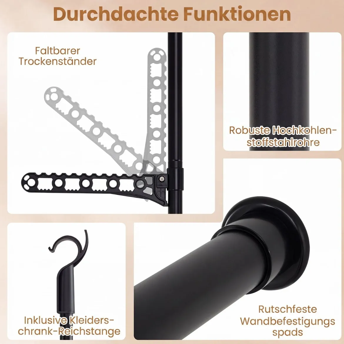 Teleskopstange Kleiderständer Höhen- und Breitenverstellbar Kleiderständer aus Metall mit 4 Stange