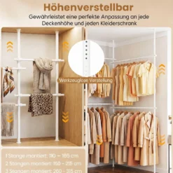 Teleskopstange Kleiderständer Höhen- und Breitenverstellbar Kleiderständer aus Metall mit 4 Stange