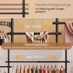 Teleskopstange Kleiderständer Höhen- und Breitenverstellbar Kleiderständer aus Metall mit 4 Stange