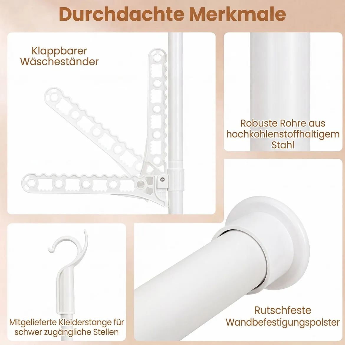 Teleskopstange Kleiderständer Höhen- und Breitenverstellbar Kleiderständer aus Metall mit 4 Stange
