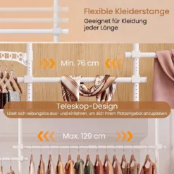 Teleskopstange Kleiderständer Höhen- und Breitenverstellbar Kleiderständer aus Metall mit 4 Stange