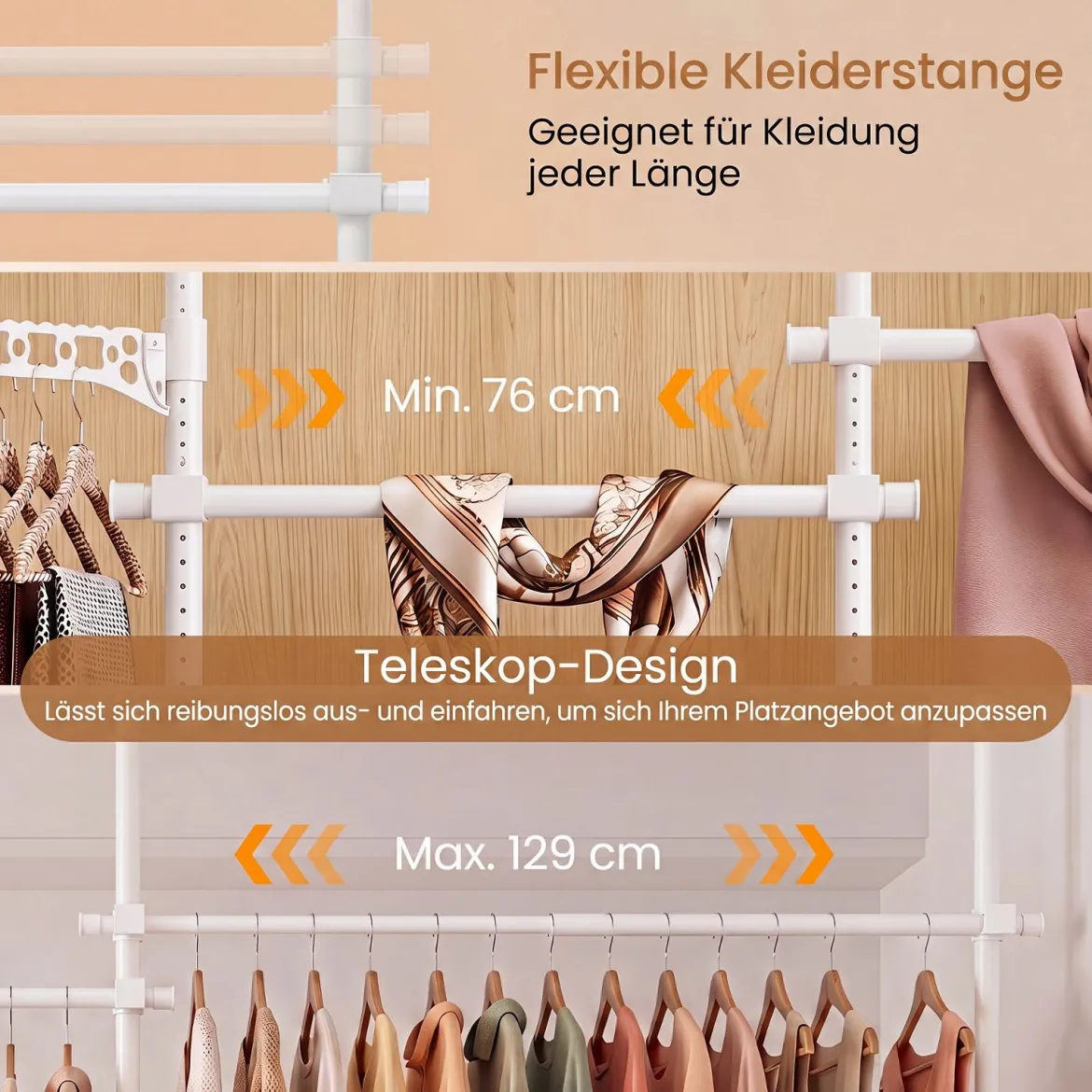 Teleskopstange Kleiderständer Höhen- und Breitenverstellbar Kleiderständer aus Metall mit 4 Stange