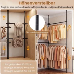 Teleskopstange Kleiderständer Höhen- und Breitenverstellbar Kleiderständer aus Metall mit 4 Stange