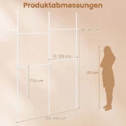 Teleskopstange Kleiderständer Höhen- und Breitenverstellbar Kleiderständer aus Metall mit 4 Stange