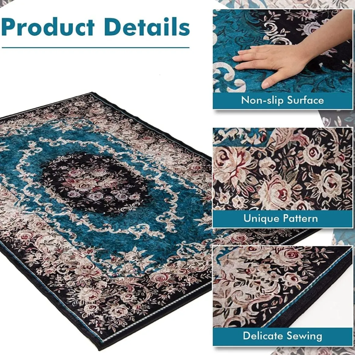 Teppich für Schlafzimmer mit Goldenem Diamant-Samt Vintage-Teppich 200 x 140 cm