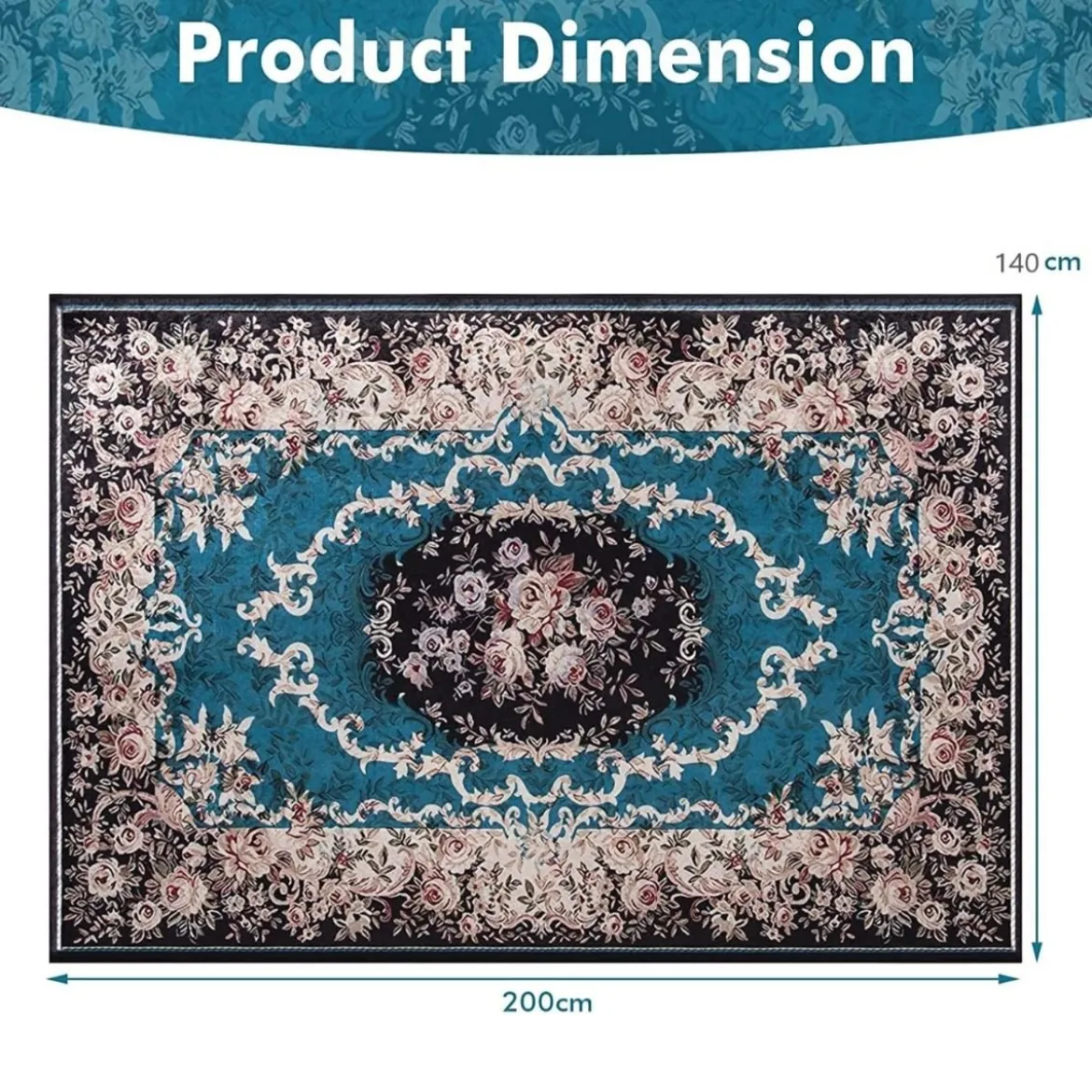 Teppich für Schlafzimmer mit Goldenem Diamant-Samt Vintage-Teppich 200 x 140 cm