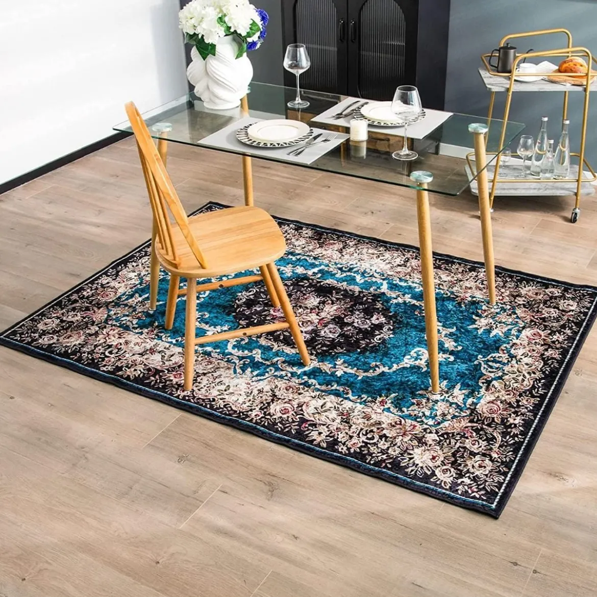 Teppich für Schlafzimmer mit Goldenem Diamant-Samt Vintage-Teppich 200 x 140 cm