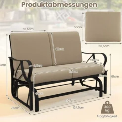 Terrassenbank mit Kissen gespritztem Metallrahmengebogenen Armlehnen ergonomischem Design Braun