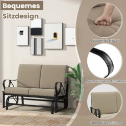 Terrassenbank mit Kissen gespritztem Metallrahmengebogenen Armlehnen ergonomischem Design Braun