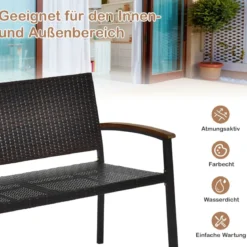 Terrassenbank Rattanbank Gartenbank Polyrattan Parkbank Gartenmöbel 115 x 58 x 88 cm Braun