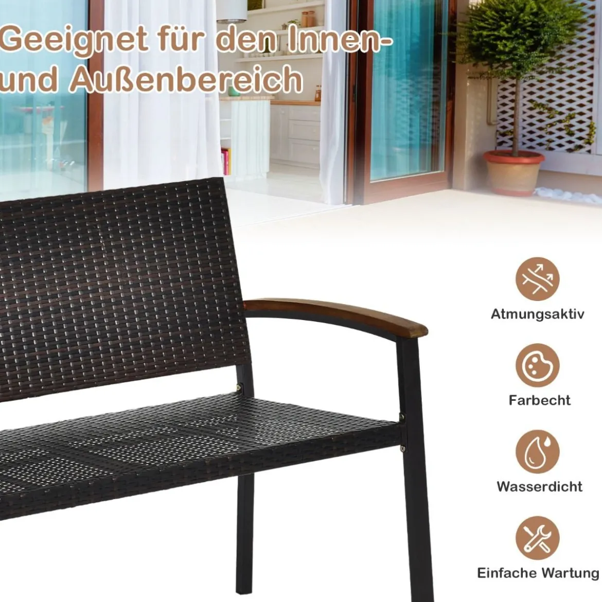 Terrassenbank Rattanbank Gartenbank Polyrattan Parkbank Gartenmöbel 115 x 58 x 88 cm Braun