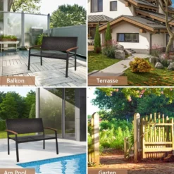 Terrassenbank Rattanbank Gartenbank Polyrattan Parkbank Gartenmöbel 115 x 58 x 88 cm Braun