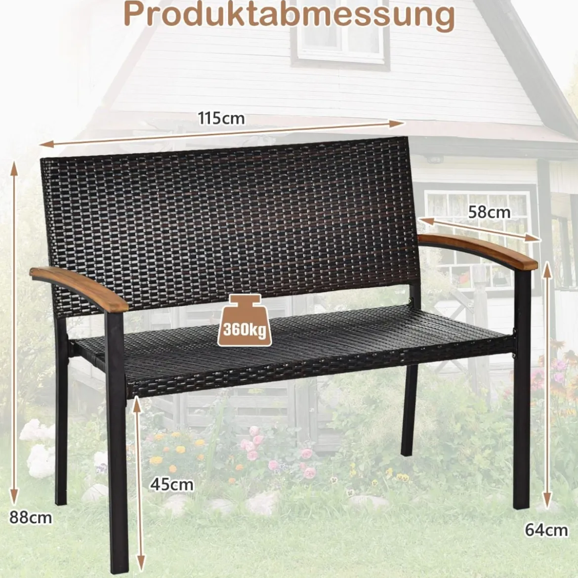Terrassenbank Rattanbank Gartenbank Polyrattan Parkbank Gartenmöbel 115 x 58 x 88 cm Braun