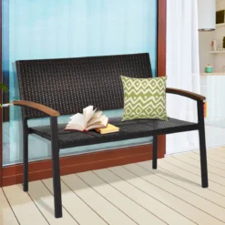 Terrassenbank Rattanbank Gartenbank Polyrattan Parkbank Gartenmöbel 115 x 58 x 88 cm Braun