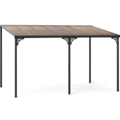 Terrassenüberdachung 3 x 4 m Pergola mit schrägen Polycarbonat-Dach freistehendes Terrassendach zur Wandmontage Pavillon für Terrasse