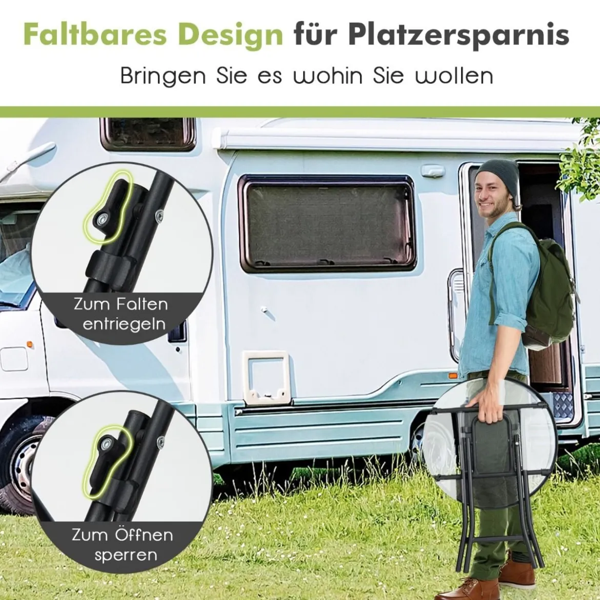 Terrassen-Esstisch Runder Glastisch mit Tischplatte aus Gehärtetem Glas 46,5 x 46,5 x 47,5 cm Schwarz