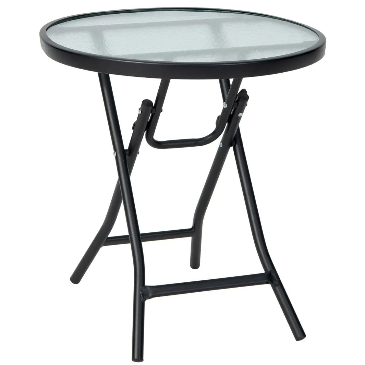 Terrassen-Esstisch Runder Glastisch mit Tischplatte aus Gehärtetem Glas 46,5 x 46,5 x 47,5 cm Schwarz