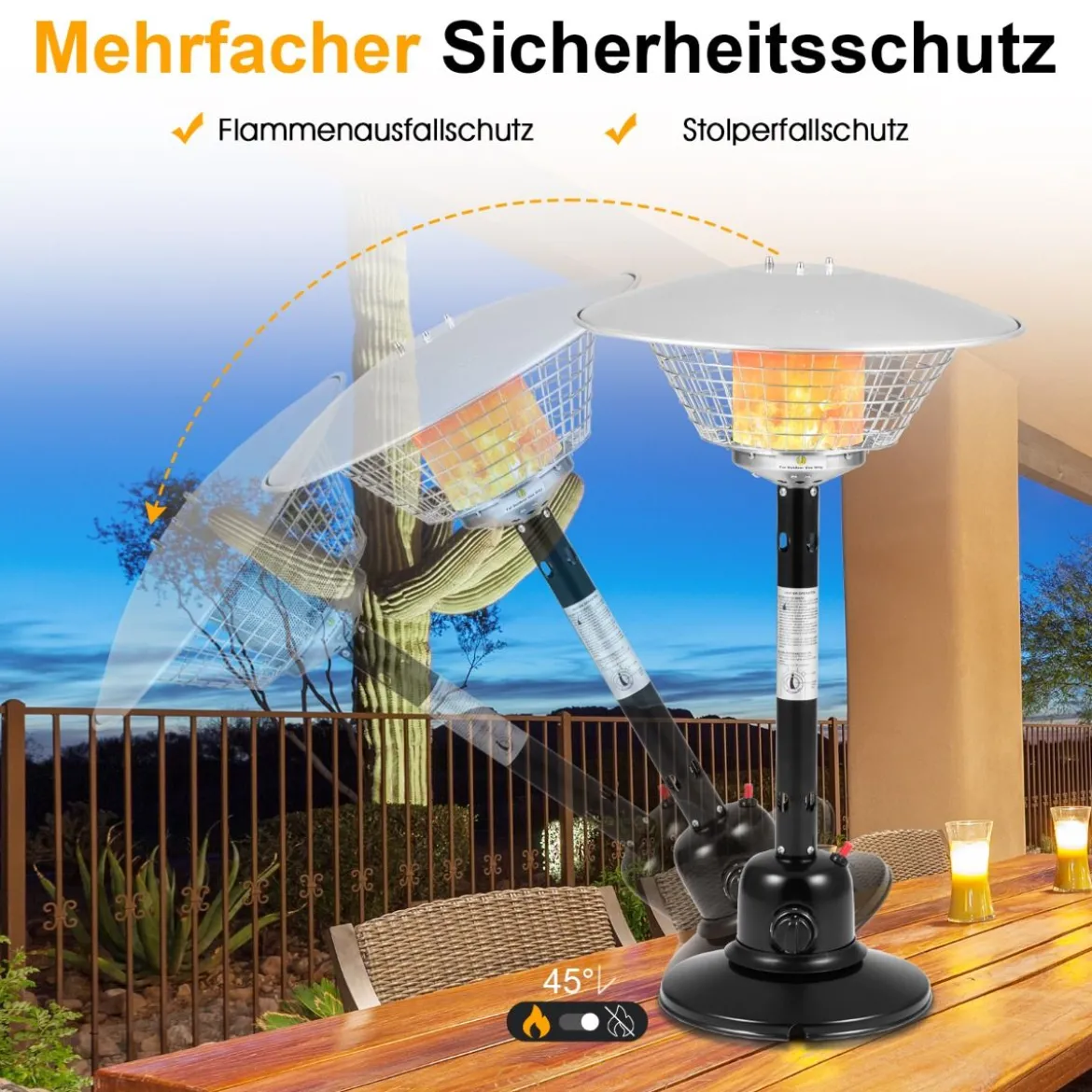 Terrassenheizer für Tischplatte mit 4000 W Heizleistung & Überhitzungsschutz Tischheizer Schwarz