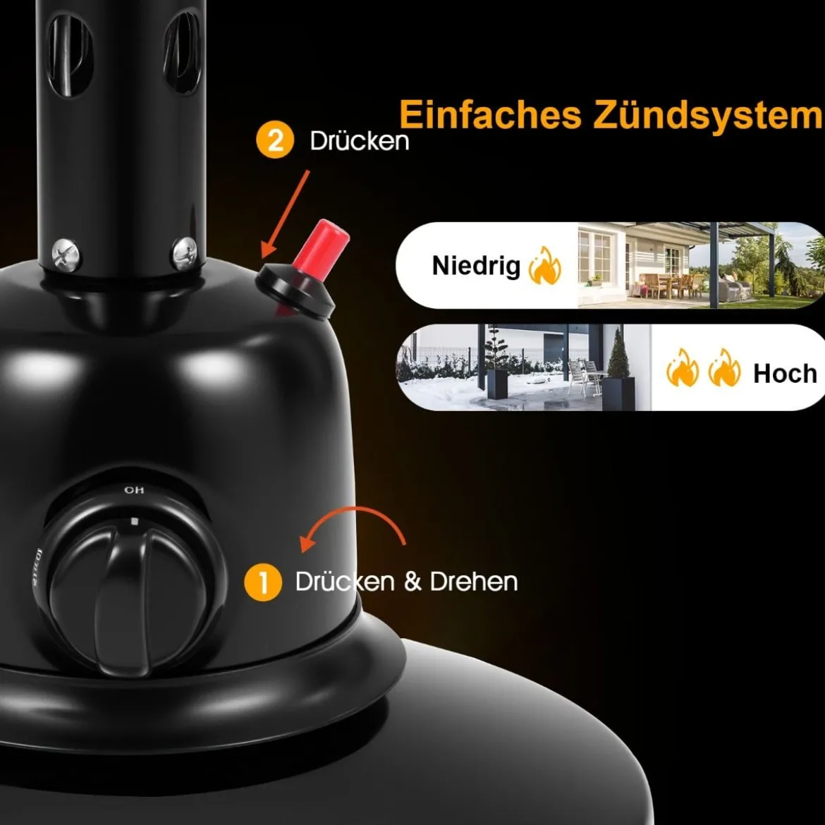 Terrassenheizer für Tischplatte mit 4000 W Heizleistung & Überhitzungsschutz Tischheizer Schwarz