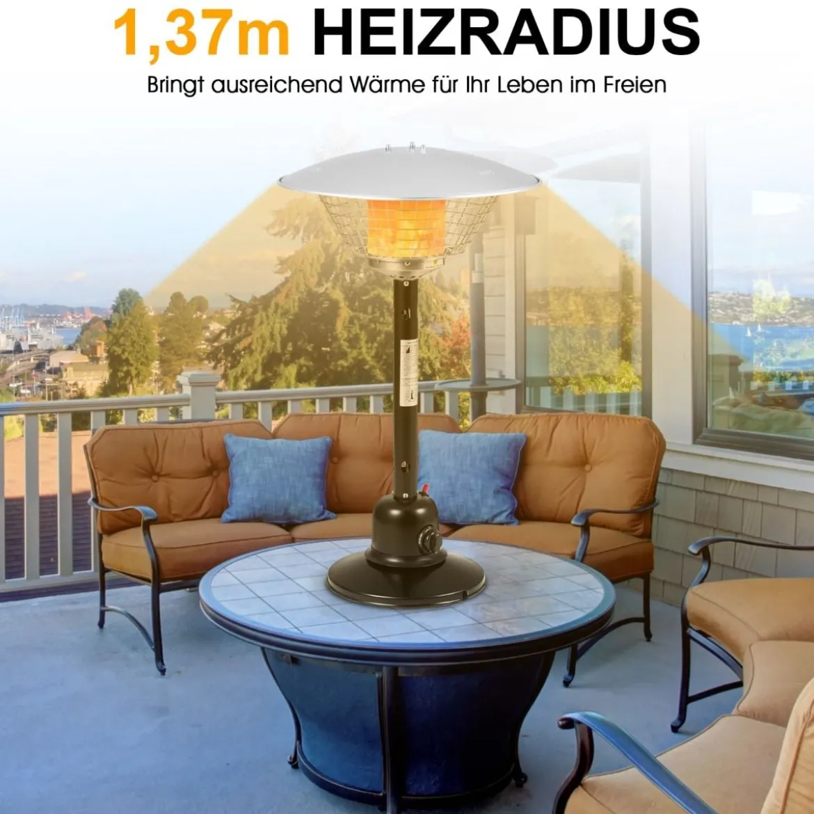 Terrassenheizer für Tischplatte mit 4000 W Heizleistung & Überhitzungsschutz Tischheizer Schwarz