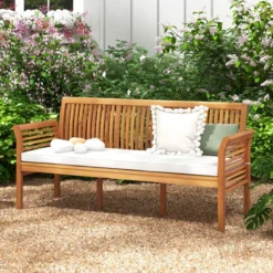 Terrassenholzbank mit Weichen Sitzkissen & Ergonomischer Rückenlehne Outdoor-Bank