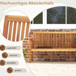 Terrassenholzbank mit Weichen Sitzkissen & Ergonomischer Rückenlehne Outdoor-Bank