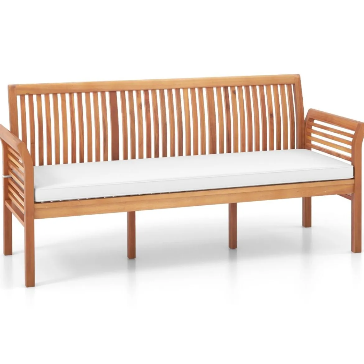 Terrassenholzbank mit Weichen Sitzkissen & Ergonomischer Rückenlehne Outdoor-Bank