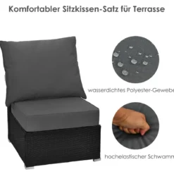 Terrassenkissen Set mit Rutschfesten Seilgurten & Dickes Sitzkissen & Rückenkissen Grau