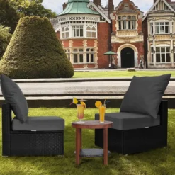 Terrassenkissen Set mit Rutschfesten Seilgurten & Dickes Sitzkissen & Rückenkissen Grau
