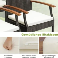 Terrassen-Korbstühle im 2er-Set aus PE-Rattan mit weichem Kissen + Reißverschluss